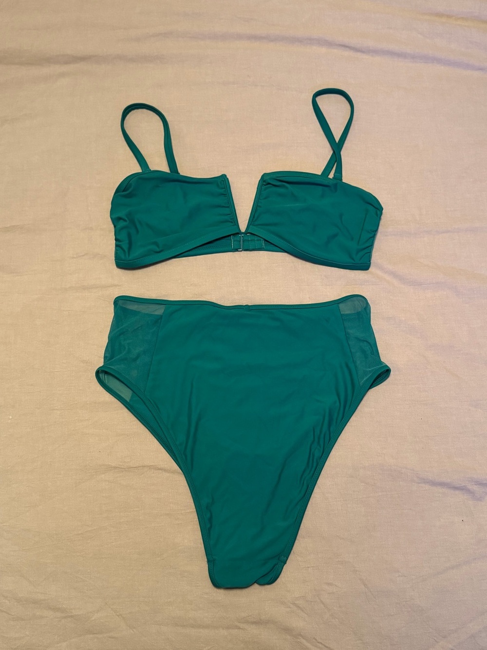 aerie Emerald Green V-Wire Bikini Top with High-Waist Bottoms